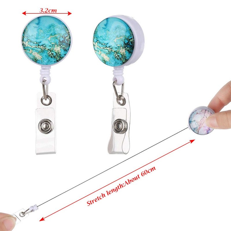 Marble Pattern Badge Reel Retractable ID Card Badge Holder with