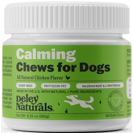 Deley Naturals New & Improved Calming Chews for Dogs - Calming Treats with Phytozen Pet, Valerian Root & Chamomile - Calming Bites for Thunder, Travel, Vet Visits & Daily Relaxation - 60 Soft Chews