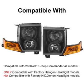 RALZAOTO Headlights Assembly Compatible with Jeep Commander 2006-2010 SUV Black Driver+Passenger Side Halogen Headlamps