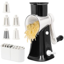 X Home 5-in-1 Rotary Cheese Grater, Upgraded Cheese Shredder with Stronger Suction Base & Multifunctional Drum Blades, Ideal for Cheese, Vegetables and Nuts, Easy to Use and Clean, Black