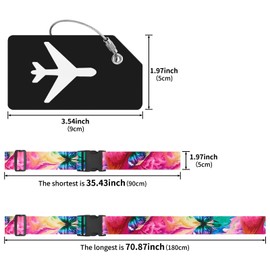 ZOUIQSS Pack of 2 Adjustable Suitcase Strap, Suitcase Strap, Durable Suitcase Straps, Luggage Tag, Travel Packing Straps with Quick Release (Colourful Butterfly)
