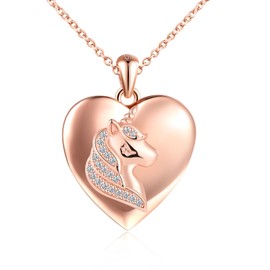 Unicorn Locket Necklace for Girls That Holds Pictures: 925 Silver Photo Pendant Necklaces with Zircon-Hypoallergenic Animal Locket Necklace with Picture-Cute Jewelry Lockets Gifts for Her Rosegold