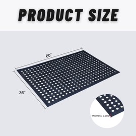 VILMON 2 Pack Heavy Duty Rubber Floor Mats, 36"x60" Black Anti-Slip Mats for Indoor & Outdoor Use