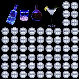 FYSHINE LED Drink Coaster, 60 Pack White, Round, Plastic, 24+ Hour Battery Life, 3 Lighting Modes