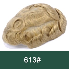 Men's Toupee Real Hair Ultra Thin 0.03 mm Skin Toupee for Men Lightweight Hairpiece Medium Density Base Size 8 x 10 Inches 100% Real Hair System for Men (613#)