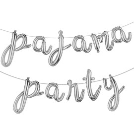 16 inch lowercase Pajama Party Balloons Banner Girls Sleepover Birthday Party Decoration Slumber Parites Banner Colorful Balloons Backdrop (L pajama party silver)