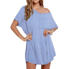 Ekouaer - Camisón de algodón con cuello en V para mujer, cómoda, casual, para mujer, Azul/claro, XL