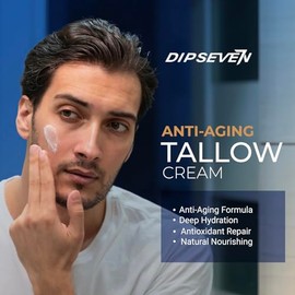 Dipseven Beef Tallow Cream for Men: Mens Anti Aging Face Skin care Moisturizer - Reduce Wrinkles and fine lines for Men, Whipped Beef Tallow with Retinol & Hyaluronic Acid, 1.7 oz
