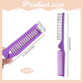 Folding Comb, 3 Pcs Portable Travel Comb Set Multicolor Foldable Hair Brush Double Headed Pocket Size Compact Folding Brush Massage Brush and Fine Tooth Hair Comb for Women (Pink, Blue, Purple)