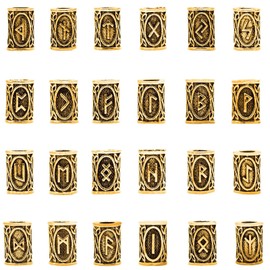 Pack of 24 Viking Beard Beads, Viking Beard Jewellery, Viking Bead, Rune Bead, for Editing Hairstyles, Beards and Decorating Hair (Golden)