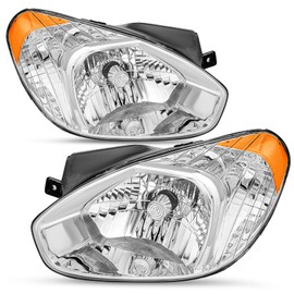 SOCKIR Halogen Headlight Assembly Fit for 2007-2011 Hyundai Accent, 07-11 Accent Replacement Headlamp Chrome Housing with Amber Reflector