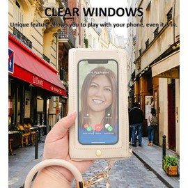 COOLANS Wristlet Bracelet Keychain Pocket Credit Card Holder Purse Tassel Keychain Bangle Key Ring for Women (Cell phone & Card holder Purse Beige gray)