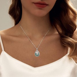 Moss Agate Cross Necklace for Women 925 Sterling Silver Sunrise Style Cross and Natural Moss Agate Pendant Necklace Blessing Protection Religious Jewelry Gifts for Women