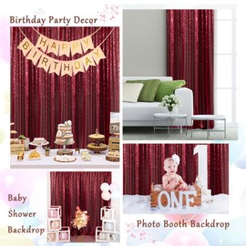 ShinyBeauty Light Gold Burgundy Sequin Backdrop 4 Pcs Sequin Curtains 2FTx8FT Glitter Curtains Wedding Backdrops Sparkle Photography for Happy Birthday