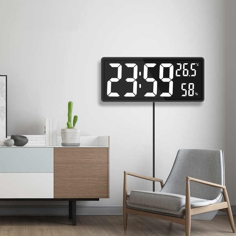 Oidnvay LED Digital Wall Clock, Digits Display,Silent Non-Ticking Clock Decorative