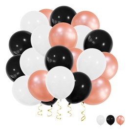 White Rose Gold Black Confetti Balloons, 40pcs 12 Inch Party Balloons,Natural Latex Balloons for Men Women Girls Birthday, Wedding, Bridal Shower, Graduation, Casino Theme Party Decorations
