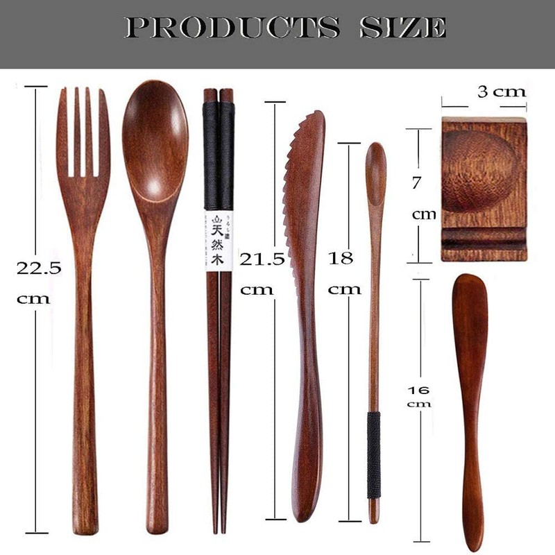 Busnos Reusable bamboo Utensils for Eating 8 Pcs Travel Wooden