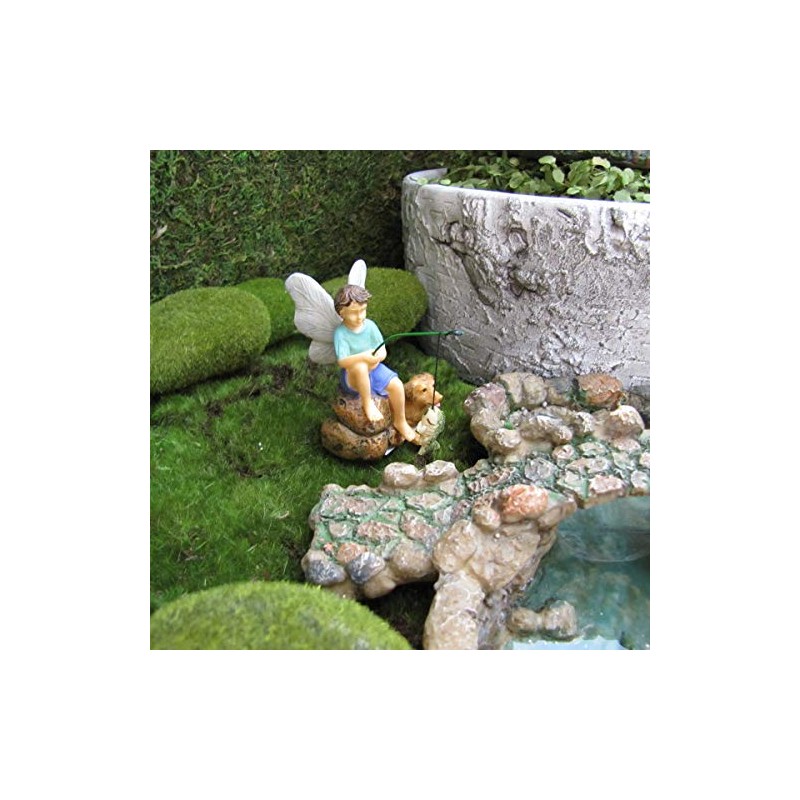 TG,LLC Treasure Gurus Miniature Fairy Boy Fishing with Dog Garden