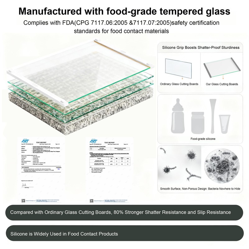 2Pcs Glass Cutting Boards for Kitchen(12x16" & 12x8"),Clear Tempered Glass