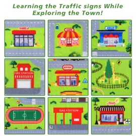 Fashionwu Kids Playmat Car Rug Educational Car Rugs Extra Large City Life Play Mat for Bedroom Play Room Game Area Non Slip Kids Foam Rug Playtime Activity Mat for Toddler Baby Boys and Girls 4 x 4