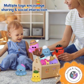 Forest & Twelfth 6" Octopus Toy Set - 10 Pcs Bulk Toys, Cute Rubber Animals 3+ Year Old Toys, Great as Party Favors, Outside Toys for Toddlers, Classroom Gifts for Students (Octopus - 10 Pack)
