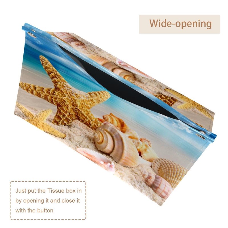 2 Pack Tissue Box Cover Holder, Starfish and Seashells on