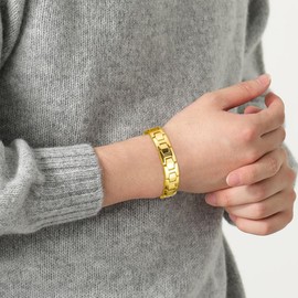 HyyMe 99.999% High Purity Germanium Bracelet 15 Beads Pure Titanium & Stainless Steel Antistatic Metal Allergy Compatible Adjustable Length Hematite Core Force Unisex Hand Gift, Titanium, Germanium