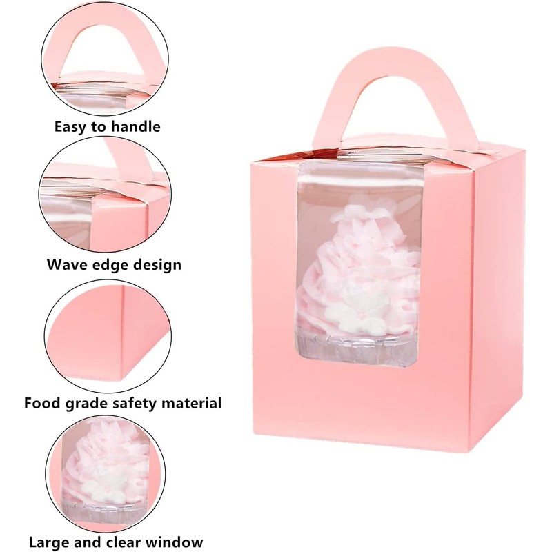 Selecto Bake 6 Pcs Paper Cupcakes Boxes, Portable Single Individual