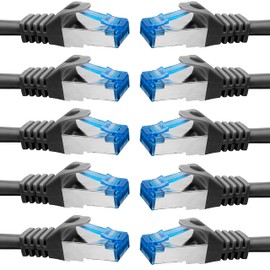 BIGtec - 10 Stück - 0,15m CAT 7 Kabel Netzwerkkabel Patchkabel Gigabit Patch DSL LAN Kabel CAT.7 Ethernet schwarz Kupferkabel doppelt geschirmt RJ45 Stecker Cat-7 S/FTP PIMF 10 Gbps 15cm kurz