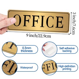 The Office Sign for Home and Business Door，Self-Adhesive Waterproof and Fade-Resistant Brushed Gold Office Sticker for House，Business，Door, Window