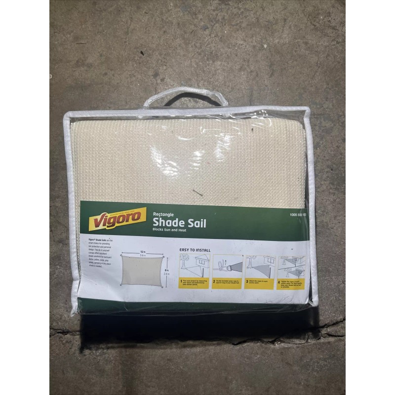 Vigoro 8 ft. x 12 ft. Almond Rectangle Shade Sail