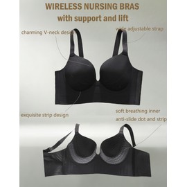 UPTRIS Women’s Full Coverage Push Up Bra, Ultra-Thin Wireless Cup, Anti-Sagging, Comfortable Gathering Womens Bras, U-Shape Back, Wide Side Wing, Plus Size Minimizer Bra, Busty Look Smaller Bralette