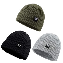 Pesaat Baby Hat Boys Knitted Hat Soft Cotton Girls Hat Children's Hat Warm Winter Hat 0-5 Years Winter, Autumn (Black + Light Grey + Army Green, 0-6 Months)