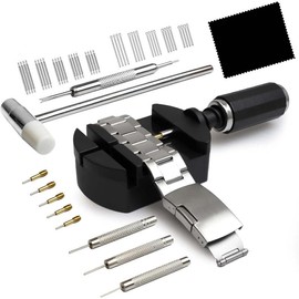 Watch Link Removal Kit, Watch Band Sizing Tool for Watch Strap Adjustment, Watch Pins Replacement, Watch Hammer, Spring bar (Black) - Colour: Black