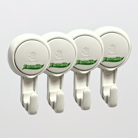 FERMALIFE Suction Cup Shower Hooks (4-Pack) for Loofah, Robe, Towel, Heavy Duty, Waterproof, Reusable Vacuum Suction Hooks for Bathroom Kitchen