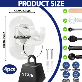 VIDSTW 2 Pairs Curtain Rod No Drilling Self Adhesive Curtain Rod Holder No Drilling Adjustable Curtain Rod Holder for Most Curtain Rods (White)