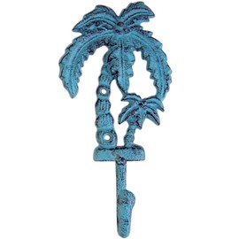 Neletao Palm Tree Cast Iron Wall Hooks Outdoor Towel Hooks 8 Inch (1, Blue)