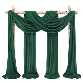 Wedding Arch Draping Fabric,4 Panels 28" x20ft Emerald Green Wedding Arch Drapes for Ceremony Chiffon Fabric Drapes Arbor Drapery Decorations for Reception Sheer Backdrop Curtain for Party