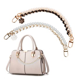 2 Pcs Bag Extender Chain Purse Strap Extenders for Crossbody Bag Purse Extender Pearl Chain Metal Chain Purse Strap Replacement for Handbags Purse Making Supplies, White + Black