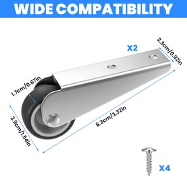 2Pcs Gate Caster Wheels with Long L-Bracket, Quiet Rubber Rolling Wheels with Screw, Non-Slip Pulley Directional Wheel for Garden, Fence, Furniture(1.6")