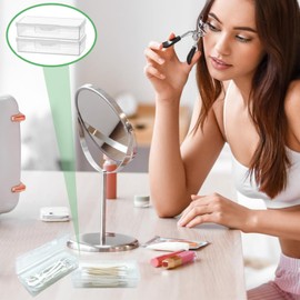 MatFirsmo Cotton Swab Holder for Travel, 2 Pcs Portable Small Dental Floss Holder Clear Plastic Cotton Pad Holder, Travel Floss Picks Case Storage Containers with Dustproof Lid