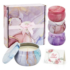 Scented Candles Gift Set | Aromatherapy Candles | 4 Large Tins 4.4Oz | Natural Soy Wax & Essential Oil | Ideal Gift for Birthday, Valentine's Day, Christmas (Lemon, Vanilla, Lavender & Rose)