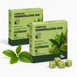 CURIPLAYA Matcha Remineralizing Chewing Gum with Hydroxyapatite & Xylitol, Sugar Free Green Tea Gum, Fresh Breath Oral Care, No Aspartame, Dyes or Gluten