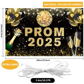 Prom Decorations 2025, Graduation Party Decorations Large Prom 2025 Backdrop Banner, Graduation Party Decorations (Black Gold)
