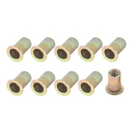 METALLIXITY Rivet Nuts (1/4"-20) 20Pcs, Metal Threaded Insert Nuts - for Furniture Mechanical Fasteners, Gold Tone