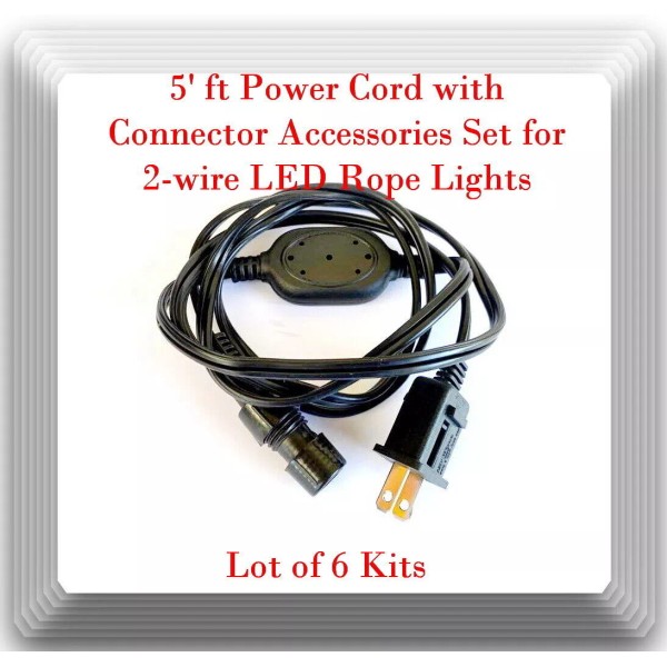 6 Kits 5' ft Power Cord w/ Connector Accessories Set