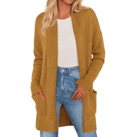 PRETTYGARDEN Women's Open Front Cardigan Long Sleeve Cozy Knit Sweaters Winter Fall Clothes 2025 Outerwear Coats(Yellow,Medium)