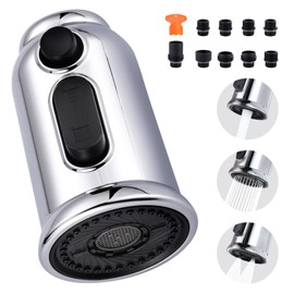 Pull Down Faucet Head Replacement,3-Function Kitchen Faucet Spray Head with 9 Adapters,Kitchen Faucet Head Sink Spray Nozzle Compatible with American Standard,Chrome