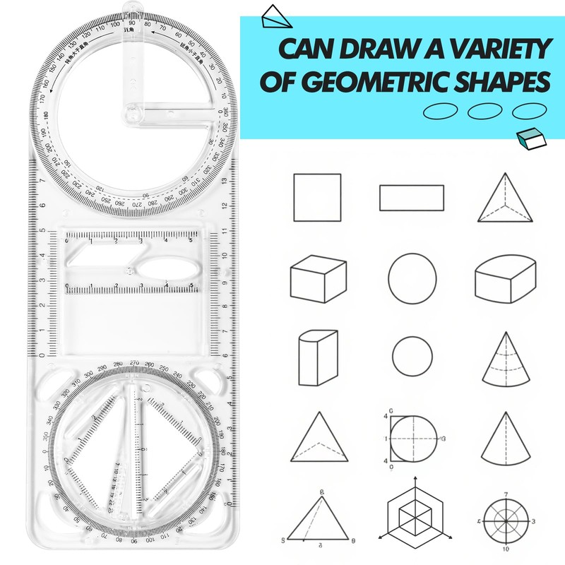 Zonon 2 Pack 6 Inch Protractor, Multifunctional Drawing Ruler Rotatable