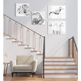 Kate and Laurel x The Creative Bunch Studio Collaboration Poppy X-Ray Floral Modern Acrylic Art, 23x23, Black and White Minimal Flower Art for Wall